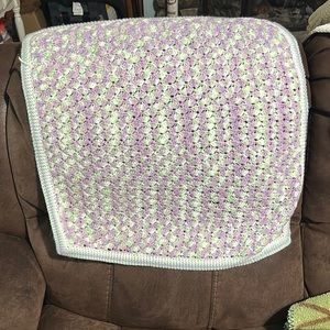 Homemade Crochet Baby Blanket Handmade Purple/ Green/ White